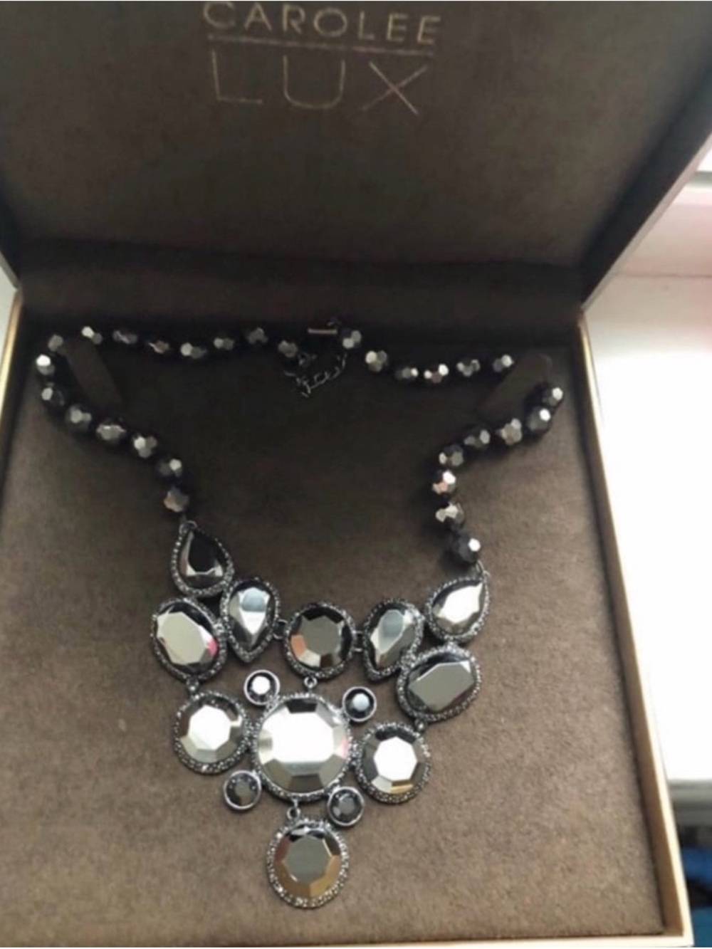 Carolee Lux Gunmetal Crystal Bib Necklace